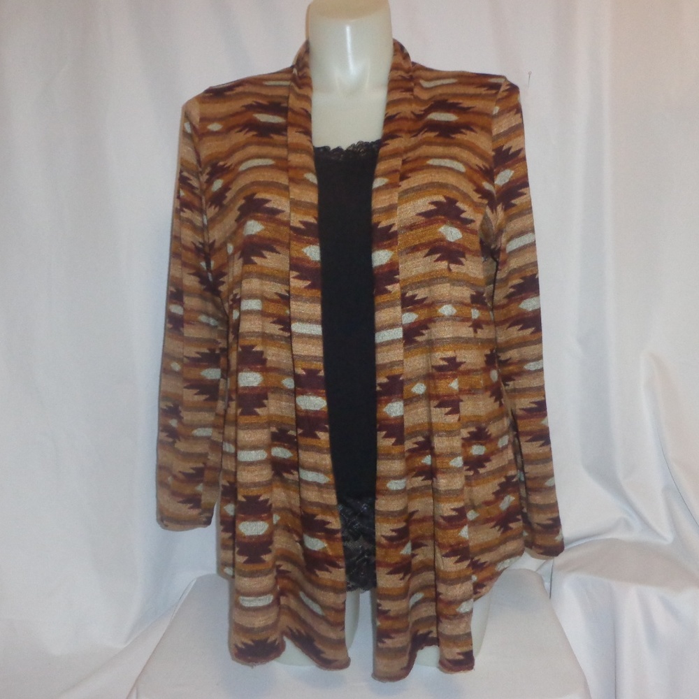 3X Cardigan Top Tribal Aztec Open Front Tunic Plus